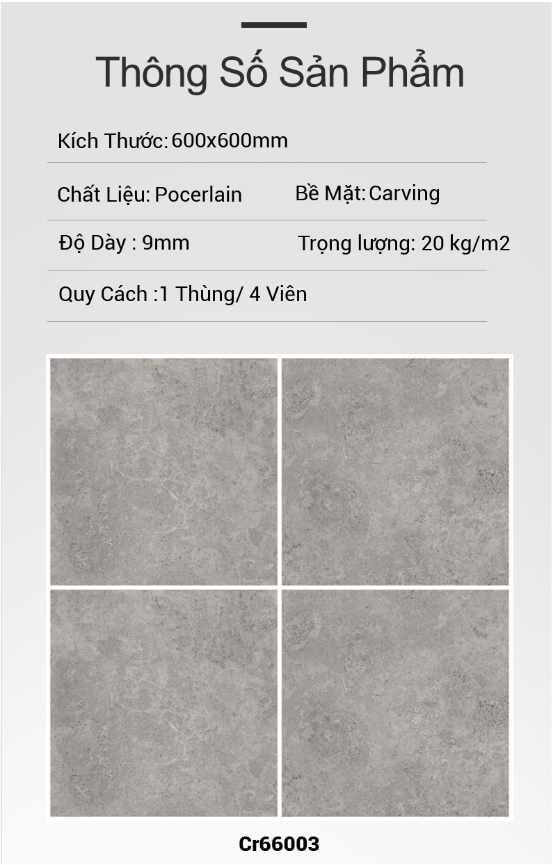 Gạch Ấn Độ 600x600 EMBER GRIS CR66003